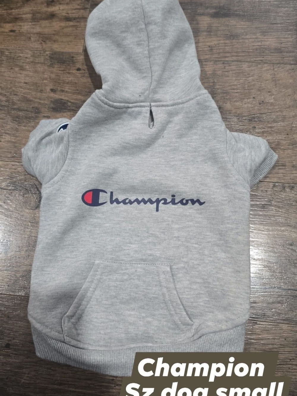 Champion Light Gray Dog Hoodie with Script Logo Sz Small